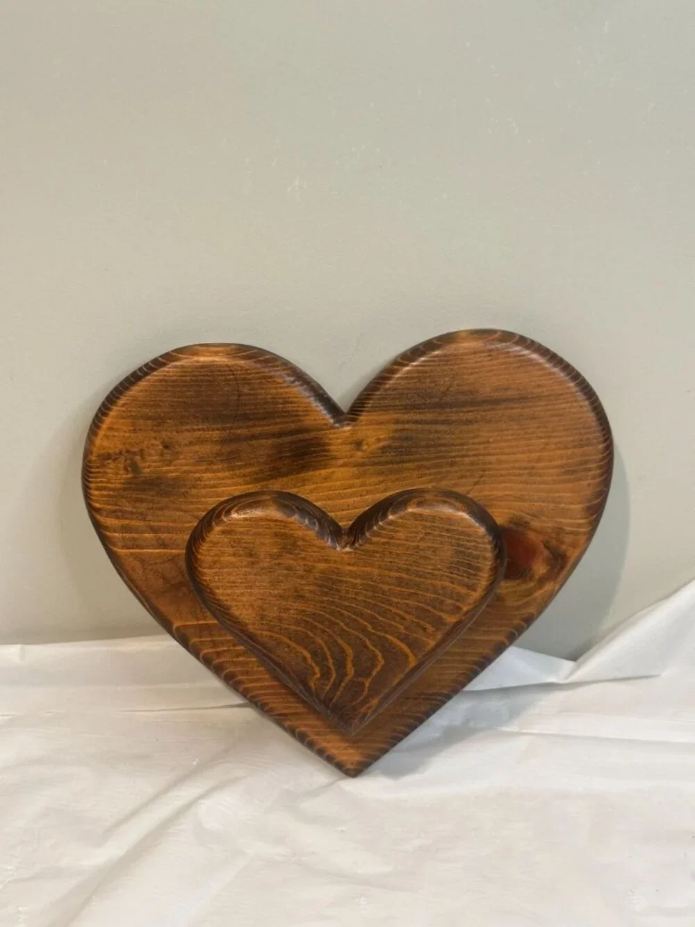 Handcrafted Wooden Heart-Shaped Double-Tiered Quilt Display Rustic Brown Finish
